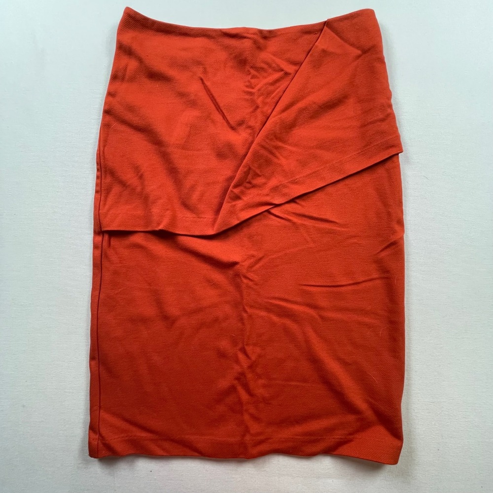 Cabi Burnt Orange Asymmetrical Draped Pencil Skirt Sz 2 Professional Knee Length